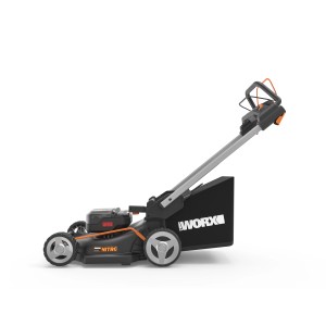 Tagliaerba a batteria Worx WG749E, larghezza taglio 46 cm, per giardini di medie dimensioni.