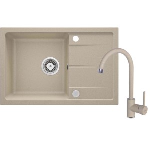 Lavello rubinetto 1 vasca gocciolatoio  Amancio sifone 440x164 mm sabbia