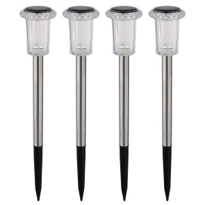 Set di 4 luci solari a LED Globo, in acciaio inox, alte 33 cm, con effetto cristallo per giardino e vialetti.