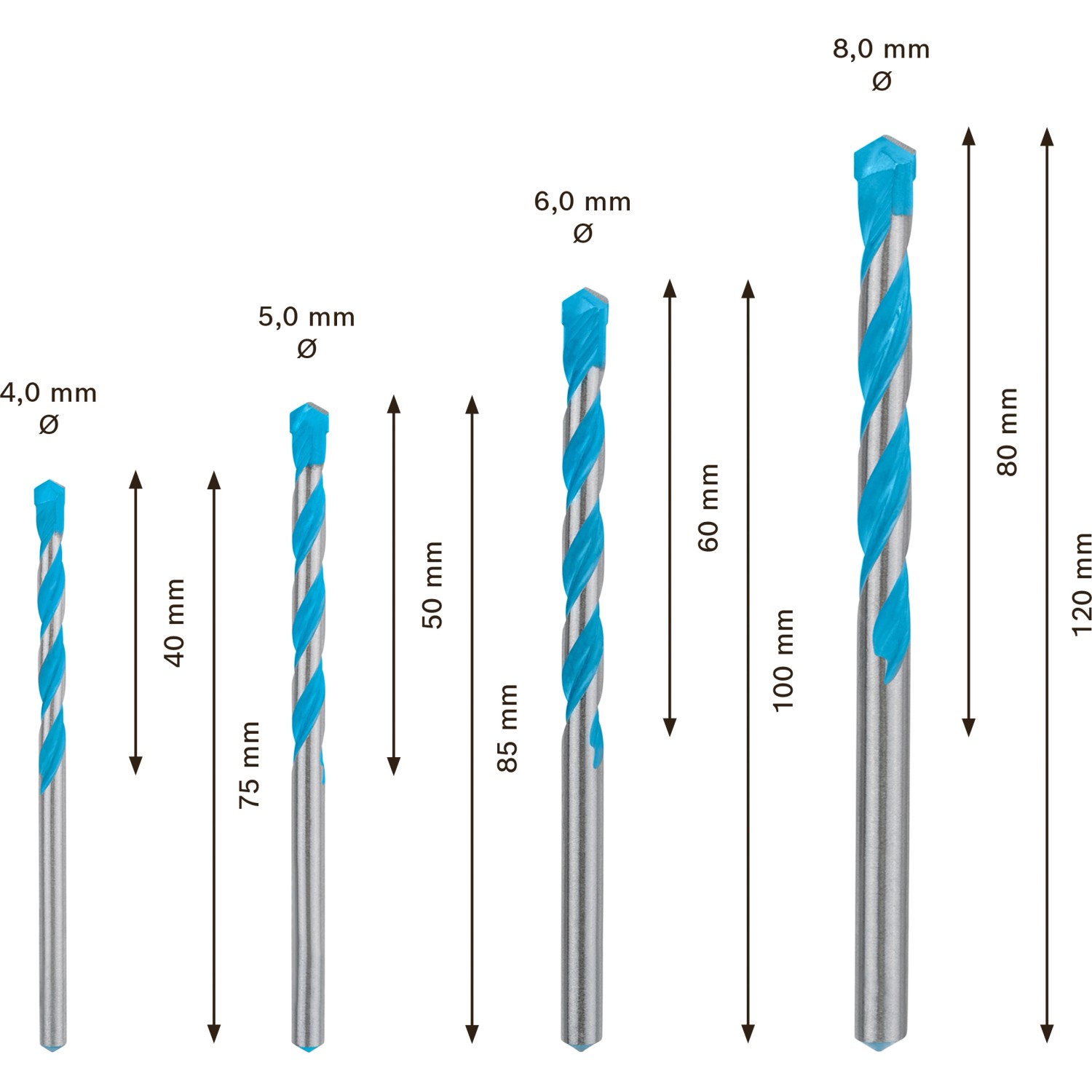 Set di punte Bosch Expert CYL-9 MC, 4 pezzi, per forature precise in vari materiali.