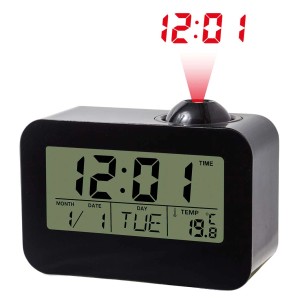 Sveglia digitale nera con proiezione dell'ora, Domotica.