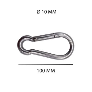 Moschettone argentato (100 mm) per accessori nautici.