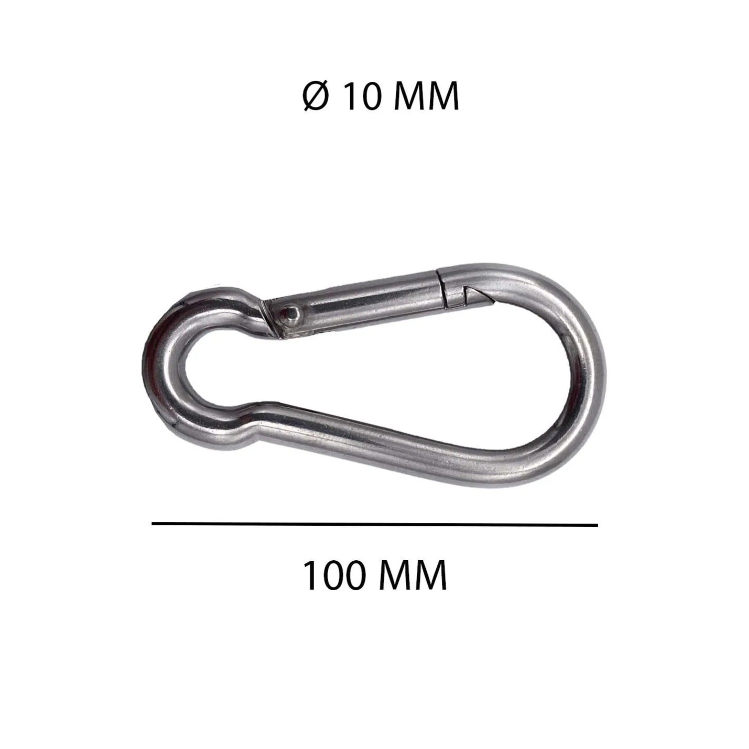 Moschettone argentato (100 mm) per accessori nautici.