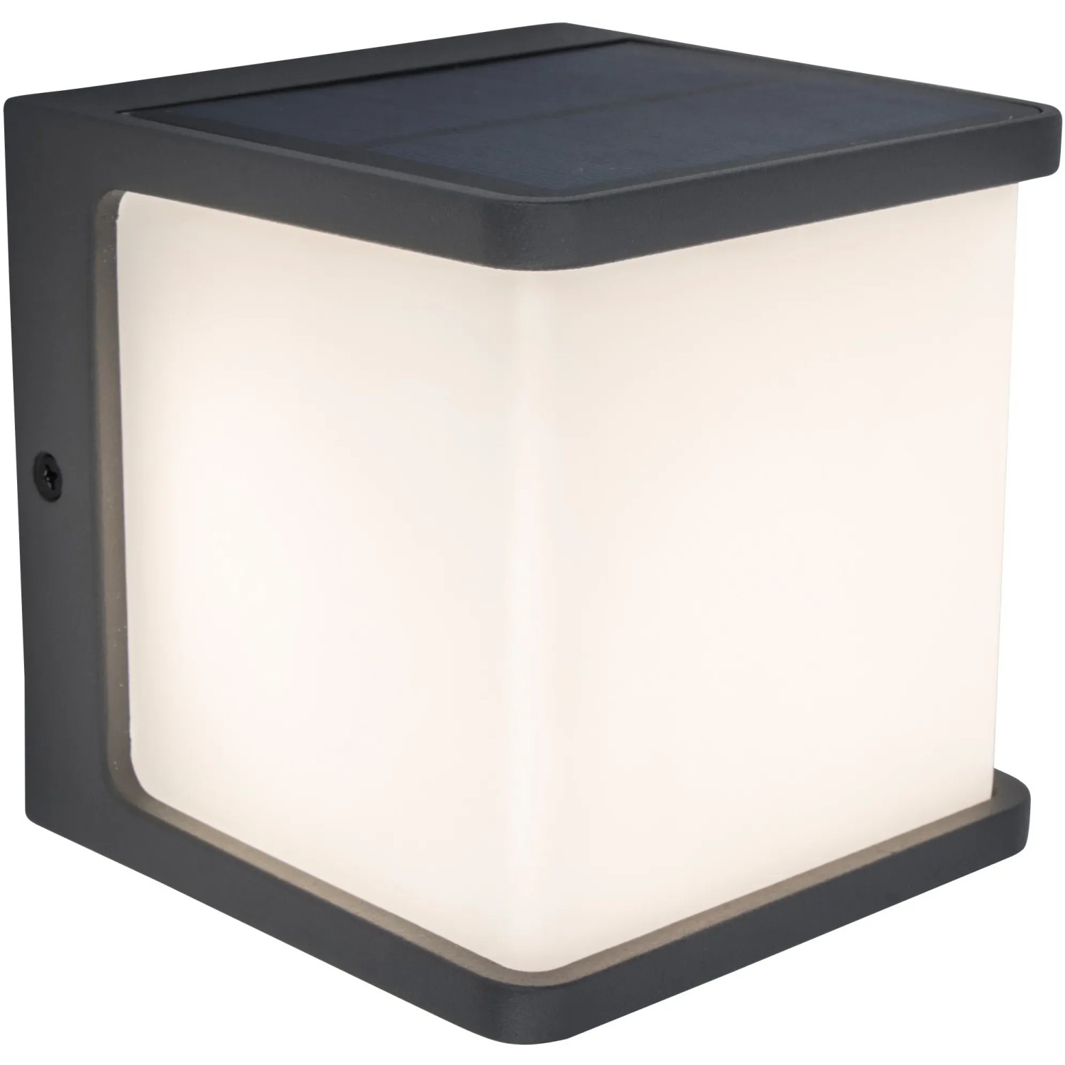 Moderna lampada da parete solare a LED Lutec Doblo antracite con pannello solare integrato.