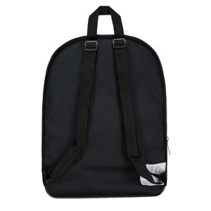Zaino nero con spallacci regolabili.