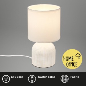 Lampada da tavolo bianca Brilo Ino con base in ceramica e paralume in tessuto, Ø 18 cm.