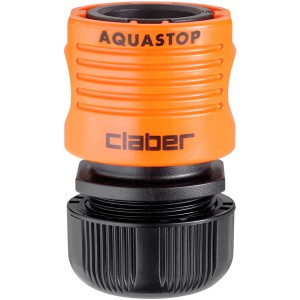 Raccordo Claber Aquastop per sistemi di irrigazione, arancio/nero.