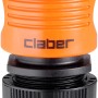 Raccordo Claber Aquastop per sistemi di irrigazione, arancio/nero.