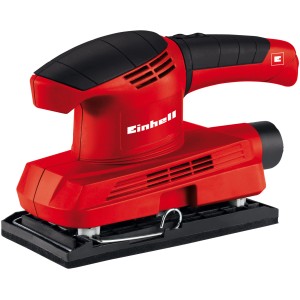 Levigatrice orbitale Einhell TC-OS 1520: levigatrice elettrica rossa con aspirazione polvere e velcro.