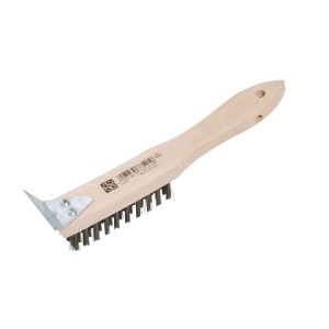 Spazzola metallica LUX a 4 file con raschietto per legno e metallo.