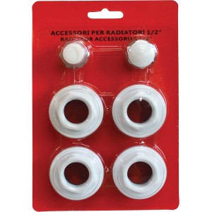 t.b.t. per installazione riscaldamento, rosette in plastica bianca e tappi valvole.