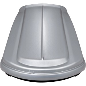 Box da tetto argentato per trasporto auto, accessori per viaggio e trasporto.