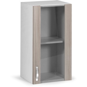 Vetrina pensile, bianco/effetto legno, con ripiano e maniglia.