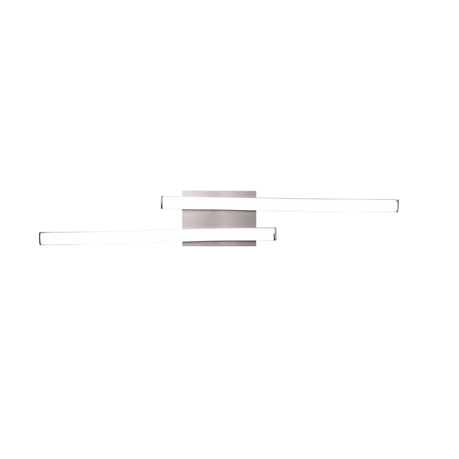 Plafoniera LED moderna t.b.t. con due bracci luminosi e base quadrata.