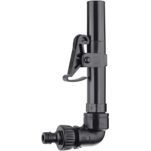 Irrigatore di superficie t.b.t. nero con connettore e clip di fissaggio.