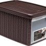 Contenitore/Box t.b.t. marrone con coperchio, design rattan per ordine e stoccaggio.