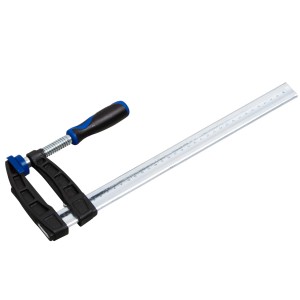 Morsetto a vite LUX in ghisa temperata 300x80 mm Comfort, utensile di serraggio con manico blu e nero.