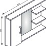 Schizzo di un mobile specchio con ripiani e dimensioni.