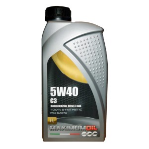 Olio motore 5W40 di MAXIMUM OIL, flacone da 1 litro.