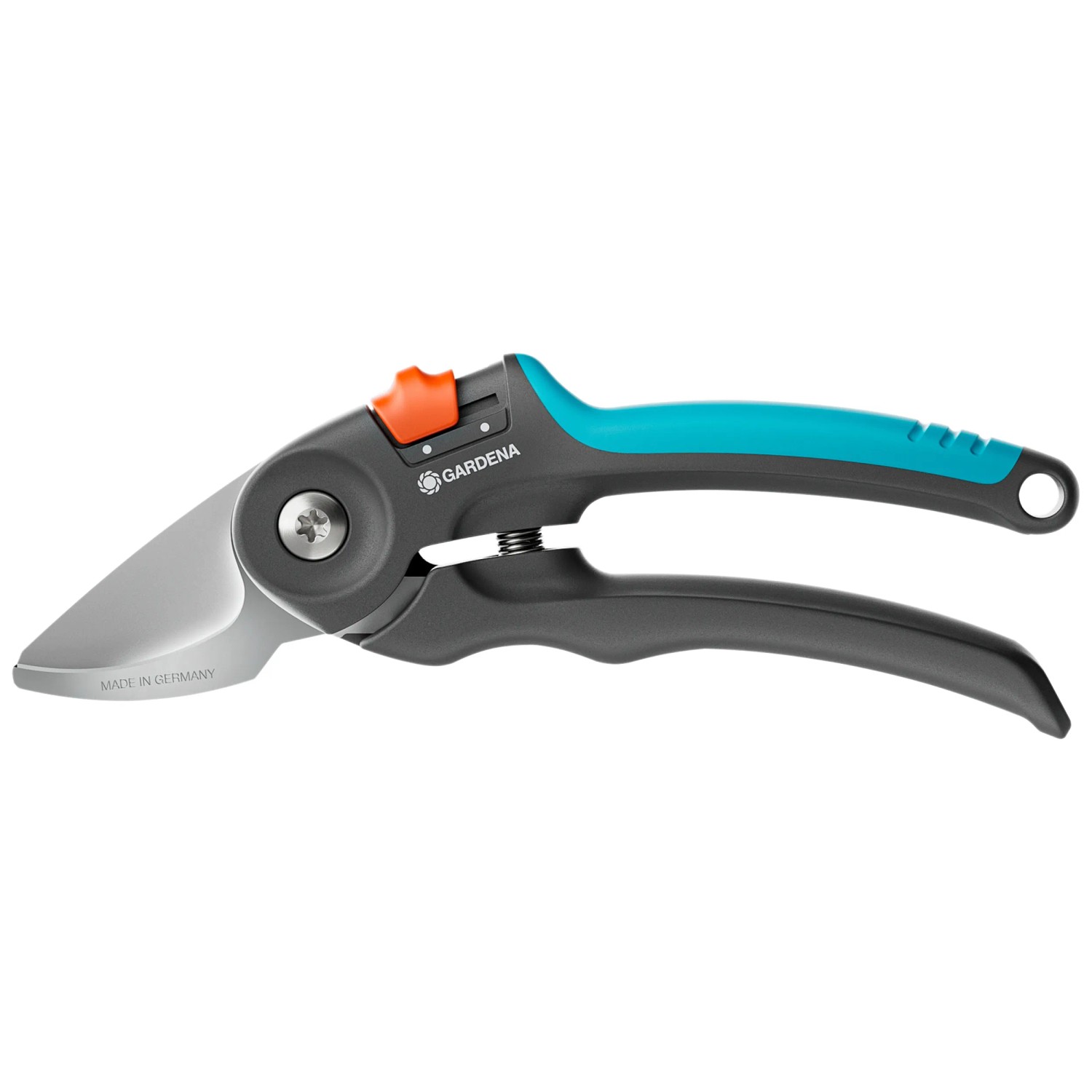 Cesoie da giardino Gardena PremiumCut per legno fresco, bypass con manici blu-grigi.