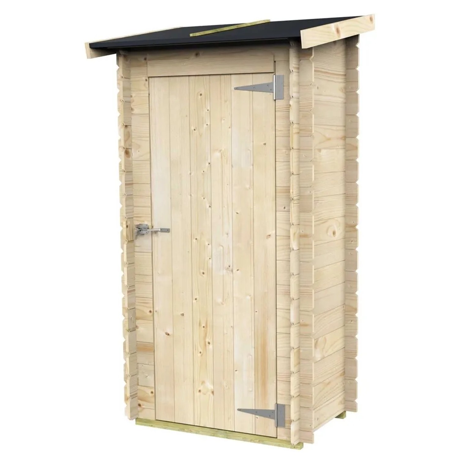 Casetta in legno Lilia 98x64 cm, abete chiaro, con porta singola e tetto scuro inclinato. Ideale per attrezzi.
