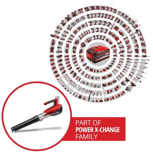 Soffiatore a batteria Einhell Power X-Change GP-LB 18/200 Li E-Solo, parte della famiglia Power X-Change.