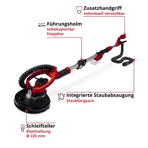 Einhell Power X-Change TP-DW 18/225 Li Solo levigatrice per cartongesso: levigatrice con aspirazione polvere e platorello flessibile.