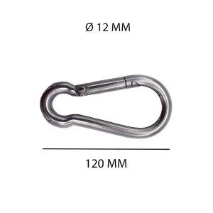 Moschettone argentato (120 mm) per accessori nautici.