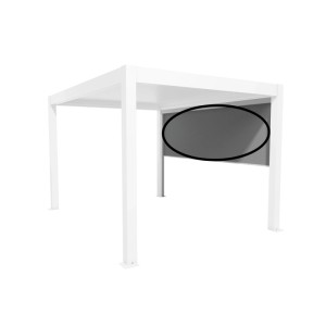 Tenda a rullo parasole Biohort, 4 m, bianca, fissata a una pergola.