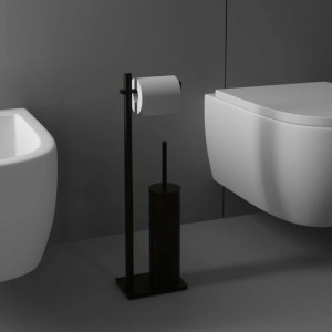 Set WC t.b.t. nero con porta carta igienica e scopino.