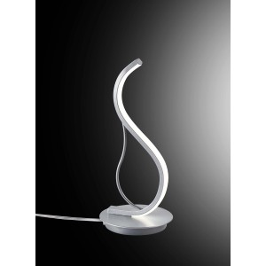 Moderna lampada da scrivania t.b.t. con design curvo color argento.