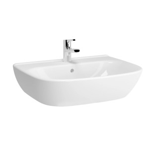 Lavabo t.b.t. bianco con rubinetto per il bagno.