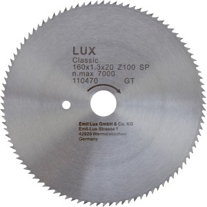 Lama per sega circolare LUX, 160x1.3x20 mm, Z100 SP. Ideale per tagli precisi.