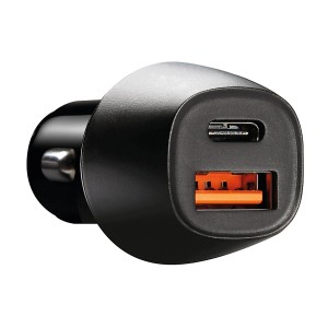 Adattatore auto nero t.b.t. con porta USB e USB-C per accessori auto.