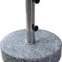 Base per ombrellone Hostena in granito grigio con supporto palo argentato.