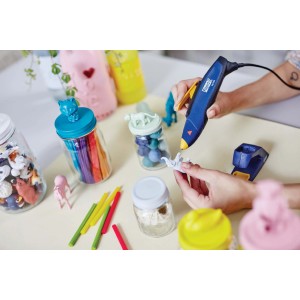 t.b.t. Pistola per colla a caldo che crea con bastoncini e figure colorate.