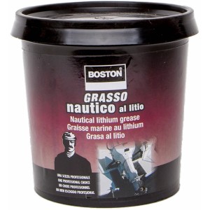 Barattolo di grasso nautico al litio per la lubrificazione in ambiente marino.