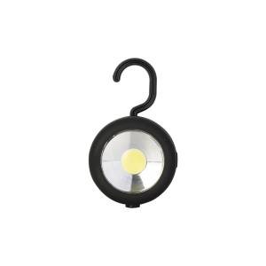 Luce da lavoro a LED nera con gancio per appenderla.