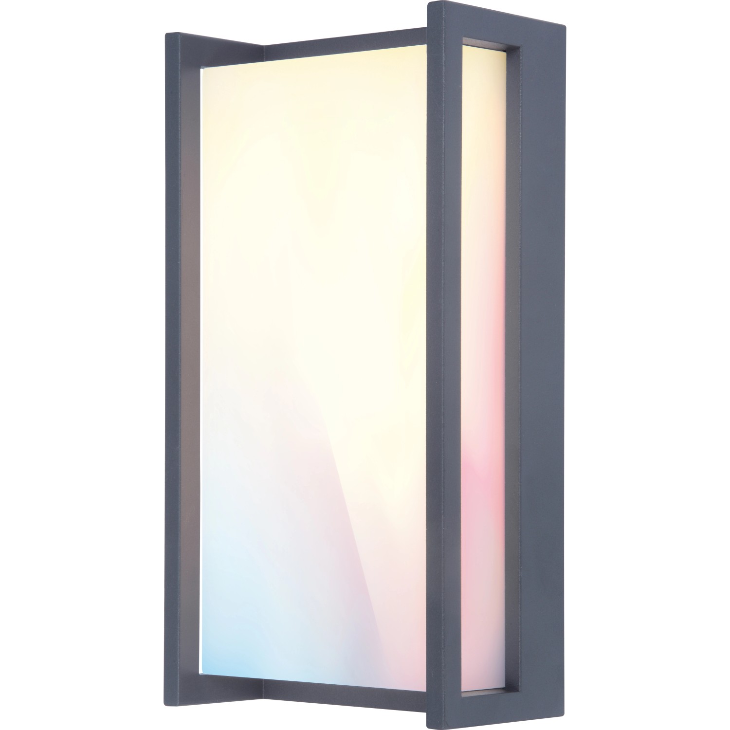 Moderna lampada da parete per esterni a LED Lutec Qubo angolare in antracite. Dimmerabile e con colore della luce regolabile.