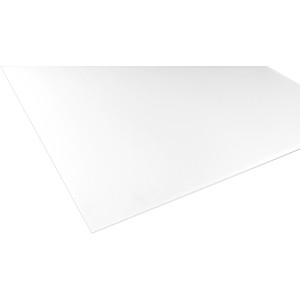 Lastra in plastica t.b.t. bianca e trasparente, adatta a diverse applicazioni.