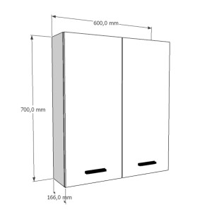 Illustrazione di un pensile da bagno bianco t.b.t. con dimensioni.