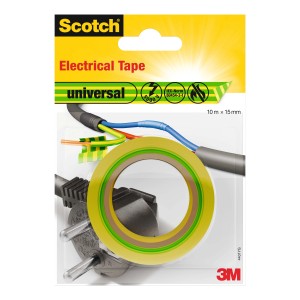 Nastro isolante elettrico Scotch giallo-verde, 10m x 15mm. Nastro adesivo universale per installazioni elettriche.