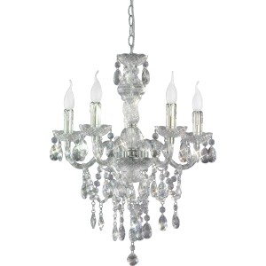 Elegante lampadario trasparente a 5 luci. Design in acrilico per soggiorno e sala da pranzo.