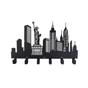 Appendiabiti da parete nero con skyline di New York.