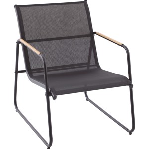 Sedia da balcone Whitton, parte del set di mobili da balcone 3 pezzi, acciaio, nero-antracite con braccioli effetto legno.