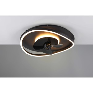 Plafoniera LED nera con ventilatore, design moderno.