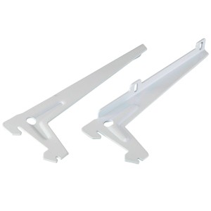 Due staffe angolari bianche a un foro, 18 cm, per mensole e costruzione di mobili.