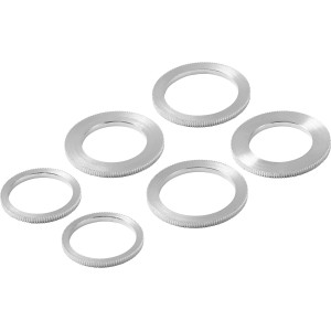 Set di anelli di riduzione LUX piccolo, 6 pezzi, per lame per seghe circolari, in acciaio zincato.