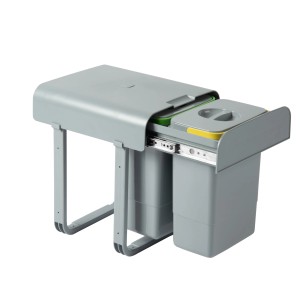 Pattumiera t.b.t. grigia con due contenitori e sistema estraibile per la cucina.