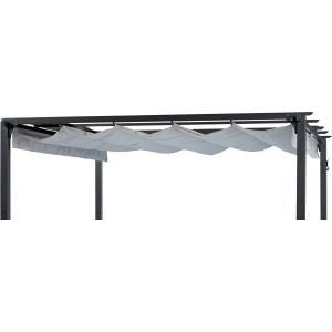 Pergola grigia con tetto in tessuto, accessorio per gazebo.